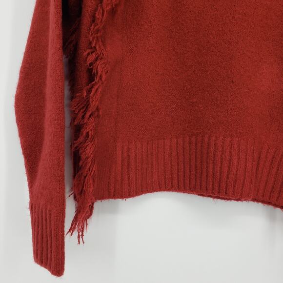 Anthropologie Mazie Fringe Pullover Sweater XS Long Sleeve Cropped Boho Rust Red - Picture 8 of 12